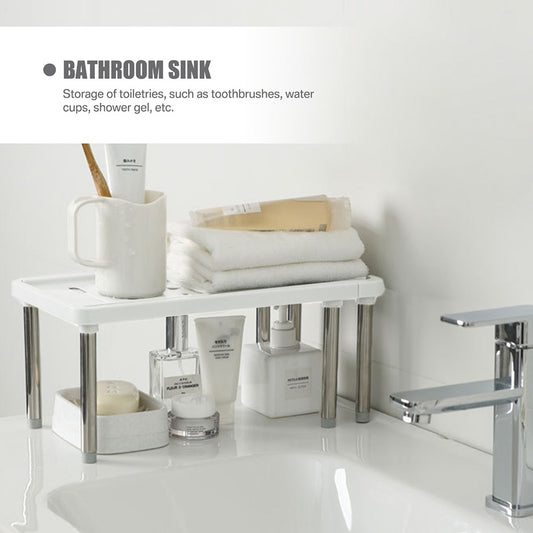 Prateleira de armário expansível 35cm a 61cm, organizador de prateleira de plástico para armário de cozinha, rack de armazenamento multifuncional para armários de cozinha